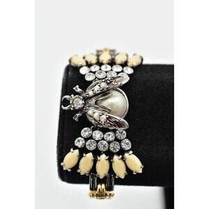 Lulu Frost for J.Crew Bee Fly Insect Bracelet Crystal Chain Signed Y2K BinAW